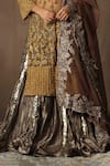 tara thakur_Brown Tissue Hand Embroidered Thread Round Sequins Tunic Sharara Set _Online_at_Aza_Fashions