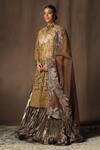 Buy_tara thakur_Brown Tissue Hand Embroidered Thread Round Sequins Tunic Sharara Set _Online_at_Aza_Fashions