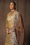 Shop_tara thakur_Brown Tissue Hand Embroidered Thread Round Sequins Tunic Sharara Set _Online_at_Aza_Fashions