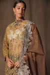 tara thakur_Brown Tissue Hand Embroidered Thread Round Sequins Tunic Sharara Set _at_Aza_Fashions