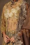 Buy_tara thakur_Brown Tissue Hand Embroidered Thread Round Sequins Tunic Sharara Set 