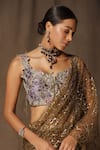 tara thakur_Brown Butterfly Net Embroidered Thread Sweetheart Blouse And Pre-draped Saree Set _Online_at_Aza_Fashions