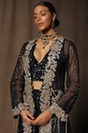 Buy_tara thakur_Black Butterfly Net Hand Embroidered Thread Deep V Neck Jacket Pant Set _Online_at_Aza_Fashions