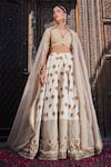 Buy_tara thakur_Ivory Silk Embroidered Floral Deep V Neck Lehenga Set  _at_Aza_Fashions