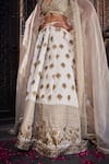 Buy_tara thakur_Ivory Silk Embroidered Floral Deep V Neck Lehenga Set  _Online_at_Aza_Fashions