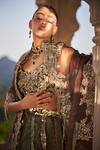 Shop_tara thakur_Brown Tissue Embroidered Sequins V Neck Lehenga Set  _Online_at_Aza_Fashions