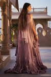 Shop_tara thakur_Purple Silk Embroidered Striped Deep V Neck Sequins Dress  _at_Aza_Fashions