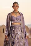 tara thakur_Purple Polyester Hand Embroidered Dabka Sweetheart Blouse Lehenga Set  _Online_at_Aza_Fashions