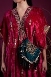 Buy_tara thakur_Fuchsia Velvet Embroidered Conch Shell V-neck Zari Kaftan Dress  _Online_at_Aza_Fashions