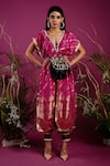 Buy_tara thakur_Fuchsia Brocade Embroidered Conch Shell Zari Floral Knot Top With Cuff Pant _at_Aza_Fashions