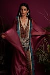 Buy_tara thakur_Red Shimmer Organza Embroidered Feather Embellished Kaftan Dress _Online_at_Aza_Fashions