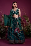 Buy_tara thakur_Green Brocade Embroidered Kiran V-neck Woven Zari Lehenga Butti Jacket Set _at_Aza_Fashions