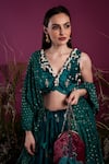 Buy_tara thakur_Green Brocade Embroidered Kiran V-neck Woven Zari Lehenga Butti Jacket Set _Online_at_Aza_Fashions