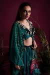 Shop_tara thakur_Green Brocade Embroidered Kiran V-neck Woven Zari Lehenga Butti Jacket Set _Online_at_Aza_Fashions