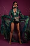 Buy_tara thakur_Green Organza Embroidered Kiran V-neck Woven Floral Slit Dress With Bodysuit _at_Aza_Fashions