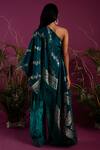 Shop_tara thakur_Green Brocade Woven Floral One Shoulder Asymmetric Zari Top With Pant _at_Aza_Fashions