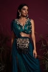 tara thakur_Green Georgette Embroidered Conch Shell Solid Pre Draped Saree With Blouse _Online_at_Aza_Fashions