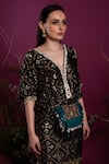 tara thakur_Black Brocade Embroidered Conch Shell V-neck Woven Geometric Kaftan Dress _Online_at_Aza_Fashions