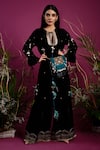 Buy_tara thakur_Black Velvet Embroidered Conch Shell Keyhole Top With Pant  _at_Aza_Fashions