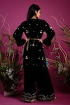 Shop_tara thakur_Black Velvet Embroidered Conch Shell Keyhole Top With Pant  _at_Aza_Fashions