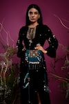 Shop_tara thakur_Black Velvet Embroidered Conch Shell Keyhole Top With Pant  _Online_at_Aza_Fashions