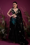 Buy_tara thakur_Black Embroidered Conch Shell Embellished Pre Draped Saree With Blouse  _at_Aza_Fashions