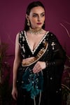 tara thakur_Black Embroidered Conch Shell Embellished Pre Draped Saree With Blouse  _Online_at_Aza_Fashions