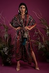 Buy_tara thakur_Multi Color Embroidered Sequin V-neck Stripe Print Kaftan _at_Aza_Fashions