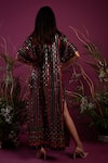 Shop_tara thakur_Multi Color Embroidered Sequin V-neck Stripe Print Kaftan _at_Aza_Fashions