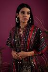 Buy_tara thakur_Multi Color Embroidered Sequin V-neck Stripe Print Kaftan _Online_at_Aza_Fashions