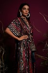 Shop_tara thakur_Multi Color Embroidered Sequin V-neck Stripe Print Kaftan _Online_at_Aza_Fashions