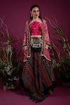 Buy_tara thakur_Fuchsia Velvet Embroidered Floral Pattern Stripe Print Lehenga Set  _at_Aza_Fashions