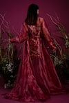 Shop_tara thakur_Fuchsia Brocade Woven Floral Jacket Lapel Collar Sheer With Dress _at_Aza_Fashions