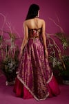 Shop_tara thakur_Fuchsia Brocade Woven Floral Halter Layered Lehenga With Bodysuit _at_Aza_Fashions