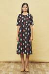 Samyukta Singhania_Black Cotton Printed Dress_Online_at_Aza_Fashions