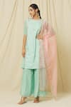 Buy_OMANA BY RANJANA BOTHRA_Green Kurta Tusser Silk With Cotton Lining Firoza Blossom Sharara Set _at_Aza_Fashions