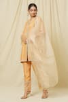 Buy_OMANA BY RANJANA BOTHRA_Peach Kurta And Trouser Tussar Silk Nusrat Flora Vine Pant Set _Online_at_Aza_Fashions