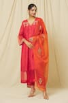Shop_OMANA BY RANJANA BOTHRA_Red Kurta And Trouser Tussar Silk Embroidery Zeenat Floral Pant Set _Online_at_Aza_Fashions