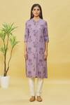 Samyukta Singhania_Purple Rayon Floral Print Kurta_Online_at_Aza_Fashions