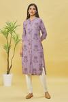 Shop_Samyukta Singhania_Purple Rayon Floral Print Kurta_Online_at_Aza_Fashions
