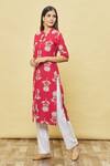 Buy_Samyukta Singhania_Maroon Rayon Floral Print Kurta_Online_at_Aza_Fashions