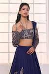 Masumi Mewawalla x AZA_Blue Mashru Embroidered Sequin Square Neck Floral Lehenga Set _at_Aza_Fashions