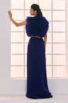 Masumi Mewawalla x AZA_Blue Net Embroidered Floral Applique Jacket V Neck Ruffle Skirt Set _Online_at_Aza_Fashions