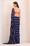 Masumi Mewawalla x AZA_Blue Crepe Embroidery Sequins Deep V Neck Stripe Saree With Blouse _Online_at_Aza_Fashions