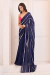 Buy_Masumi Mewawalla x AZA_Blue Crepe Embroidery Sequins Deep V Neck Stripe Saree With Blouse  _Online_at_Aza_Fashions