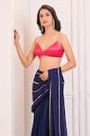 Masumi Mewawalla x AZA_Blue Crepe Embroidery Sequins Deep V Neck Stripe Saree With Blouse _at_Aza_Fashions