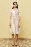 Samyukta Singhania_Off White Cotton Blend Stripe Print Dress_Online_at_Aza_Fashions