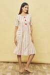 Shop_Samyukta Singhania_Off White Cotton Blend Stripe Print Dress_Online_at_Aza_Fashions