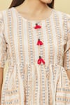 Samyukta Singhania_Off White Cotton Blend Stripe Print Dress_at_Aza_Fashions