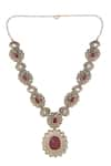 Auraa Trends_Red Kundan And Stone Studded Pendant Necklace Set _at_Aza_Fashions